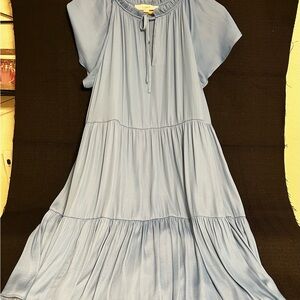 LOFT Blue Tiered Ruffled Midi Sundress